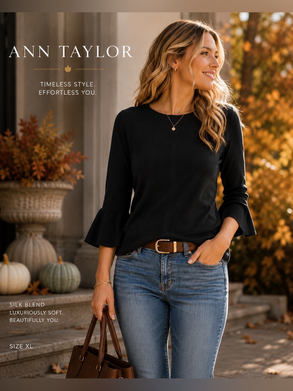 Ann Taylor silk ruffle sleeve sweater size XL